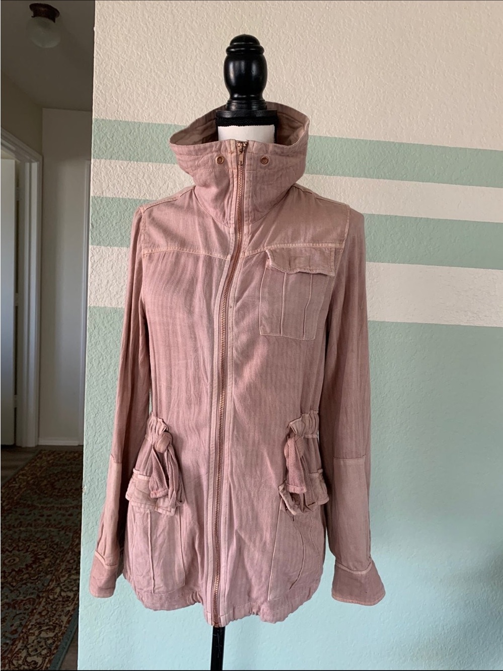 BKE Dusty Rose Utility Jacket - Lightweight Zip Front Women’s S